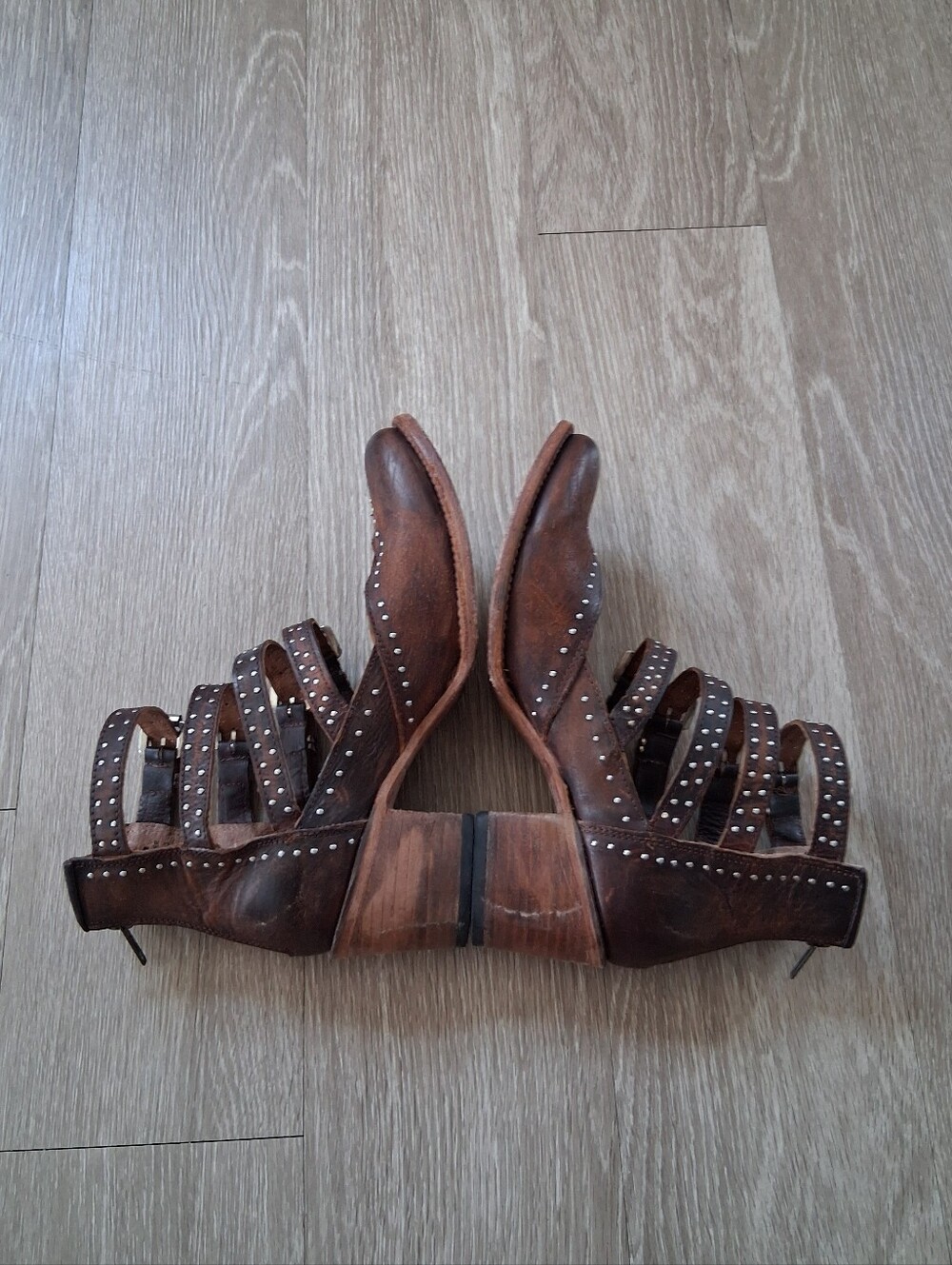 Freebird By Steven Felicity Brown Strappy Studded Leather Boots - Picture 11 of 15